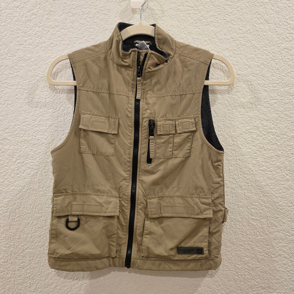 VTG Old Navy Kids Khaki Tan Utility Cargo Fleece Lined Vest Size 6/7 RN 54023